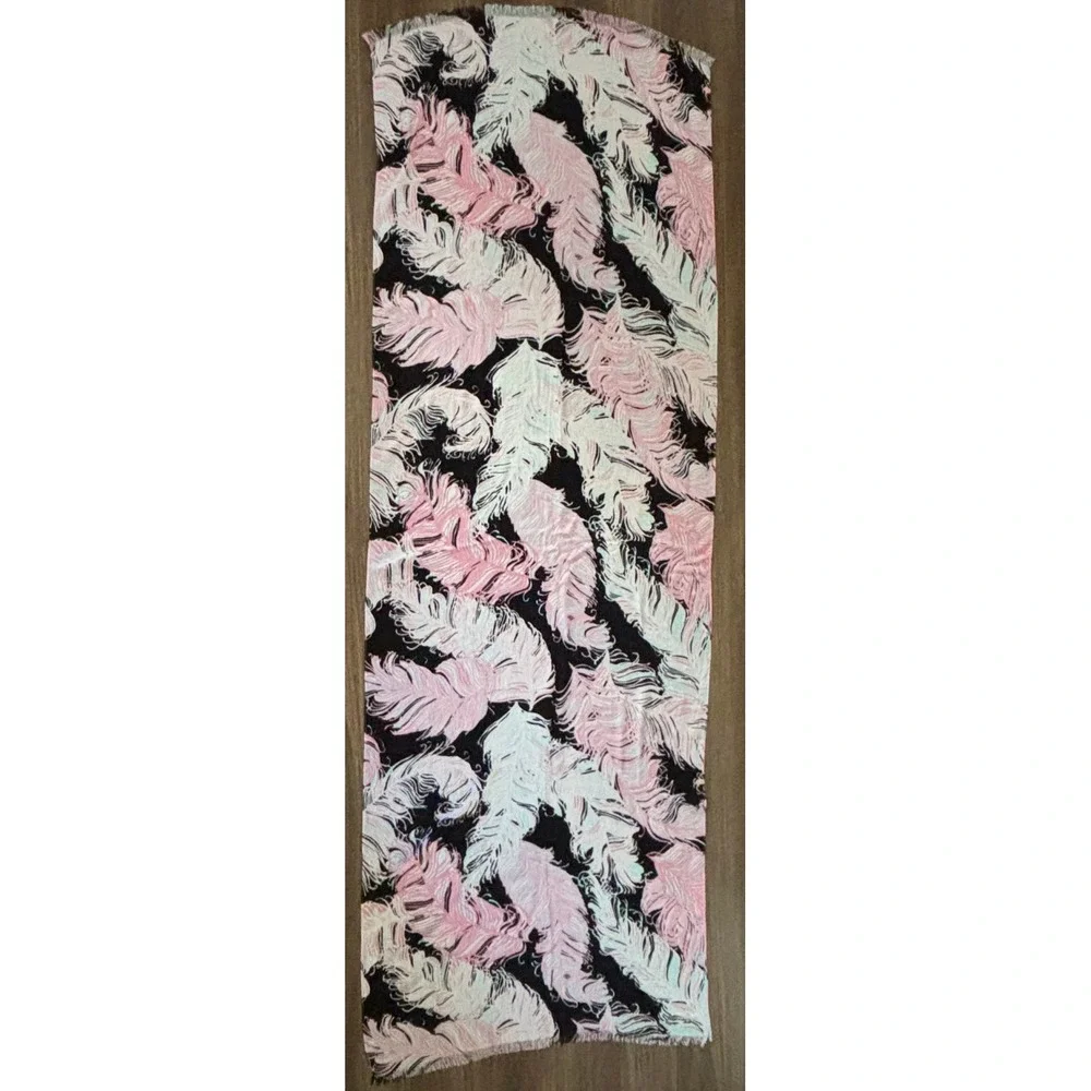 Kate Spade NY Regal Plumes Feather Scarf Pink Black Eyelash Fringe 2435